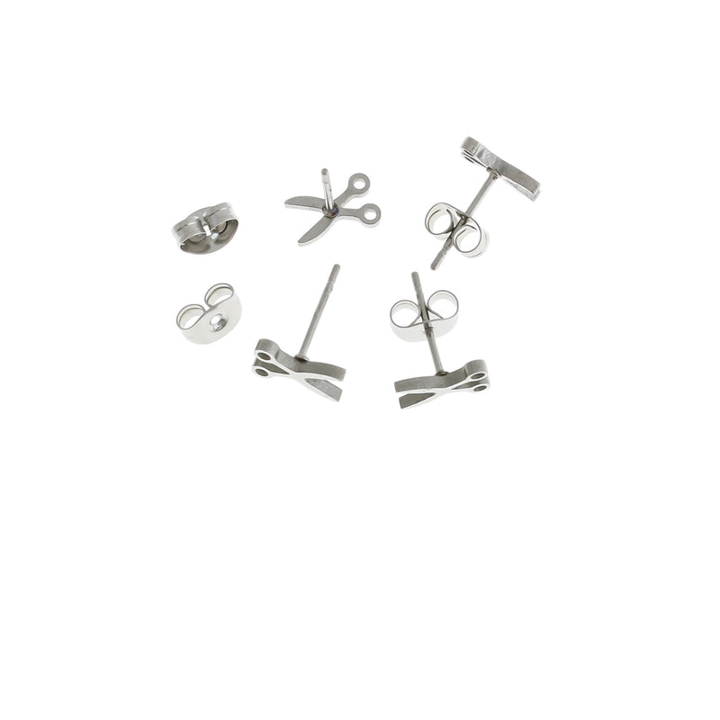 Boucles d'oreilles en acier inoxydable - clous ciseaux - 8 mm x 5 mm - 2 pièces 1 paire - ER391