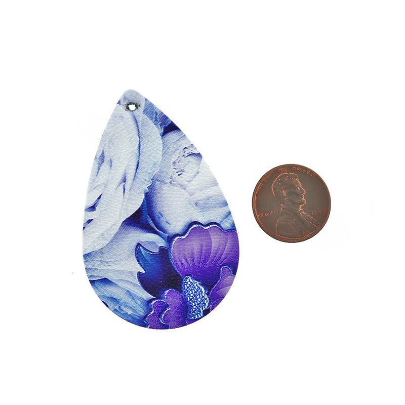 Pendentifs en forme de larme en similicuir - Floral violet - 4 pièces - LP025