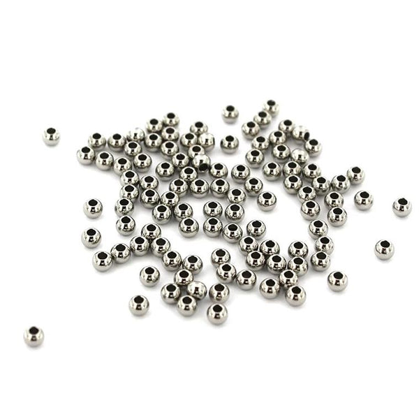 Round Spacer Beads 3mm x 2mm - Silver Tone - 50 Beads - FD680