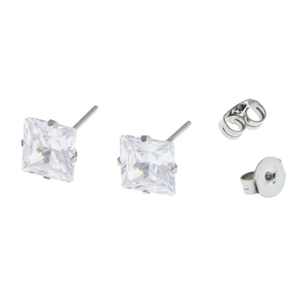 Stainless Steel Earrings - Cubic Zirconia Studs - 7mm x 14mm - 2 Pieces 1 Pair - ER203