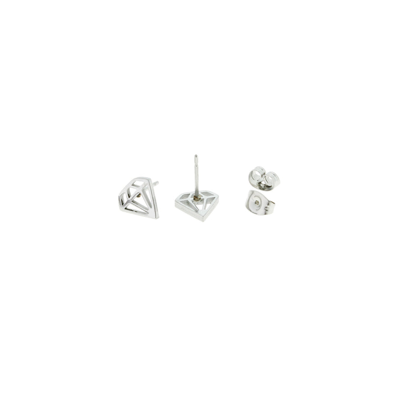 Stainless Steel Earrings - Diamond Studs - 9mm x 9mm - 1 Pair - Choose Your Tone!