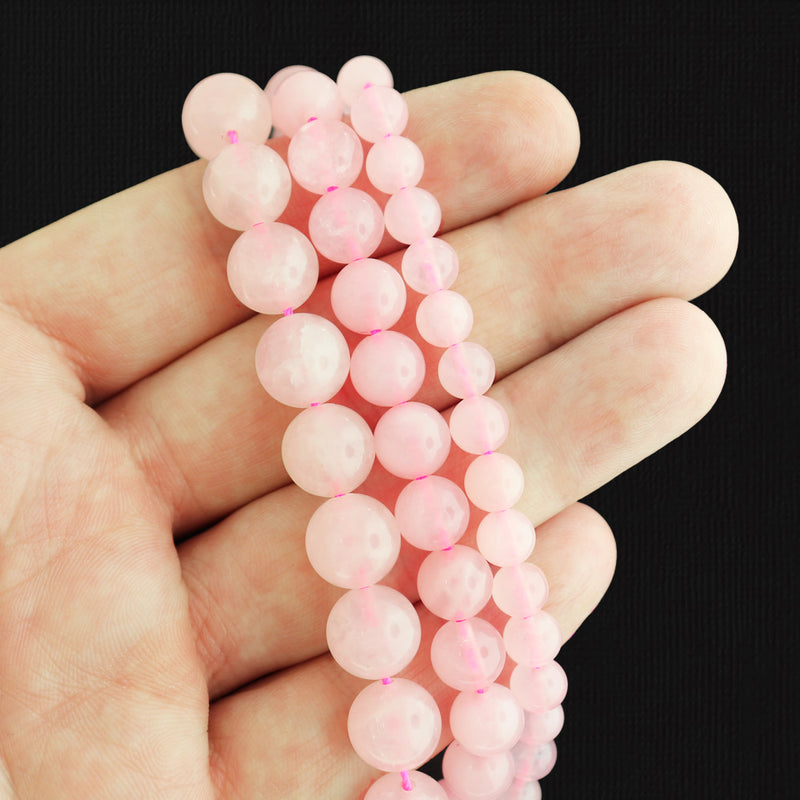 Round Natural Rose Quartz Beads 6mm - 10mm - Choose Your Size - Petal Pink - 1 Full 8" Strand - BD1610