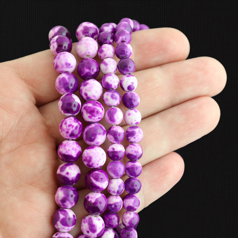 Perles rondes imitation jade 6mm ou 8mm - Choisissez votre taille - Violet et blanc - 1 Full 15.7" Strand - BD1775