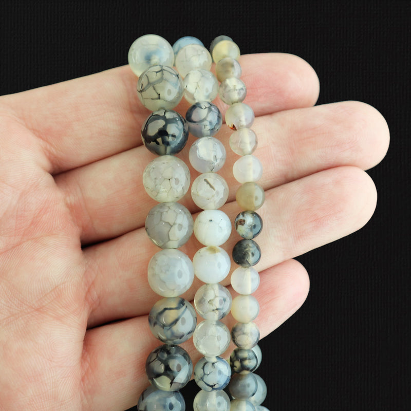 Perles d'agate naturelle rondes 6mm - 10mm - Choisissez votre taille - Dragon Vein Light Brown - 1 Full 15" Strand - BD1799