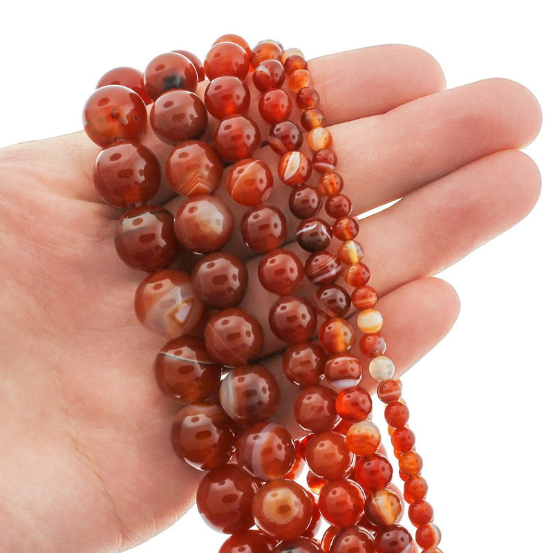 Perles rondes en agate de dentelle naturelle 4mm - 12mm - Choisissez votre taille - Orange ardent - 1 brin complet de 15" - BD1830