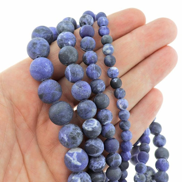 Perles de sodalite naturelles rondes 6mm - 12mm - Choisissez votre taille - Indigo profond - 1 brin complet de 15" - BD2300