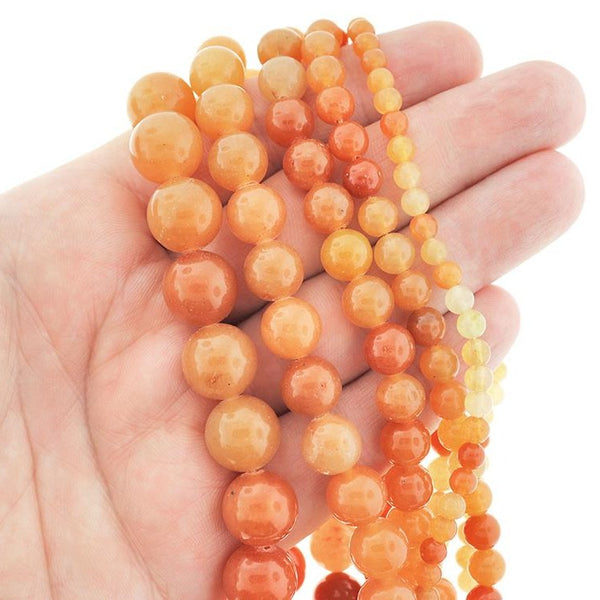 Perles d'aventurine naturelles rondes 4mm - 12mm - Choisissez votre taille - Tons de pêche orange - 1 brin complet de 15" - BD2327