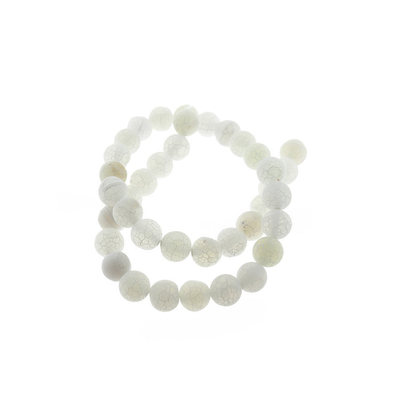 Perles d'agate naturelle rondes 6mm - 10mm - Choisissez votre taille - Craquelé patiné blanc - 1 brin complet de 15,5" - BD2338