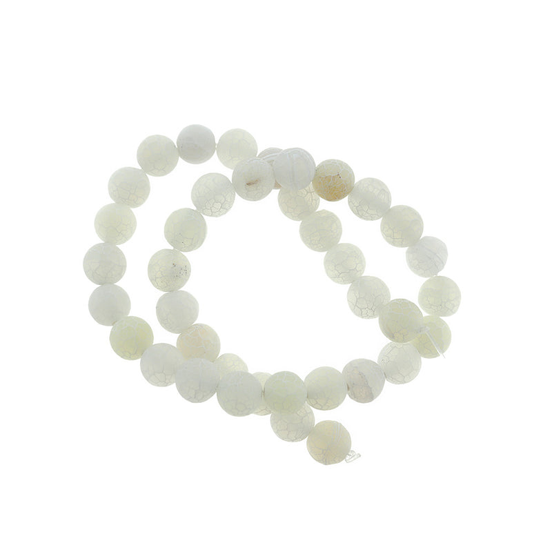 Perles d'agate naturelle rondes 6mm - 10mm - Choisissez votre taille - Craquelé patiné blanc - 1 brin complet de 15,5" - BD2338