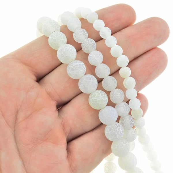 Perles d'agate naturelle rondes 6mm - 10mm - Choisissez votre taille - Craquelé patiné blanc - 1 brin complet de 15,5" - BD2338