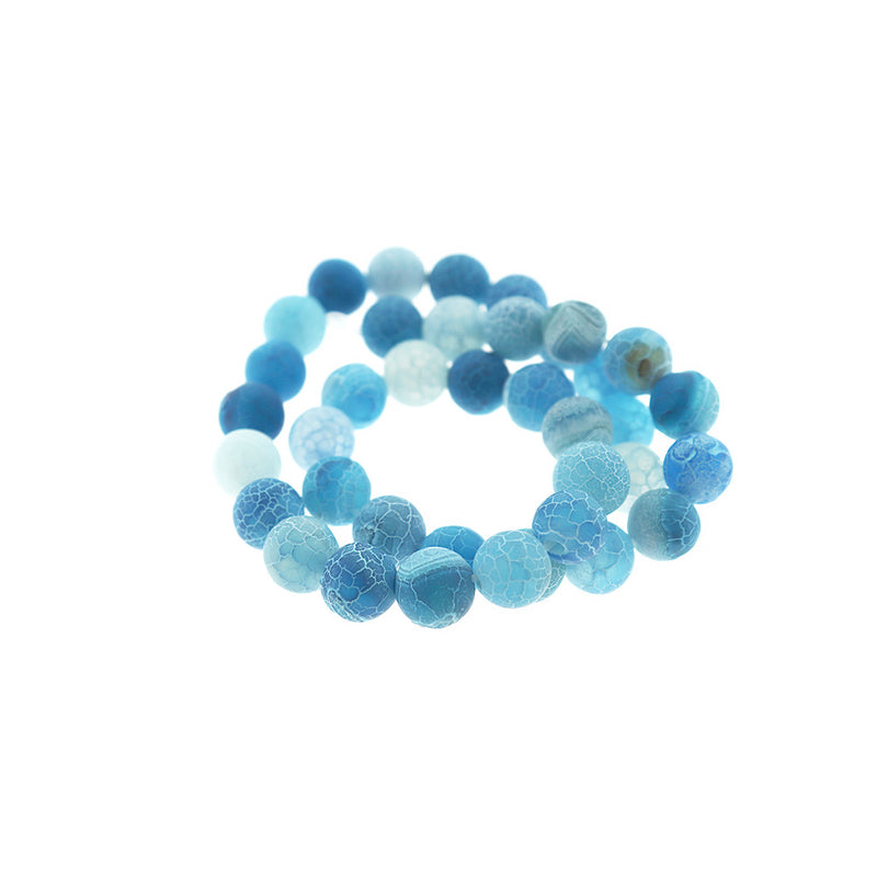 Perles d'agate naturelle rondes 6mm - 10mm - Choisissez votre taille - Craquelé bleu ciel patiné - 1 brin complet de 15,5" - BD2341