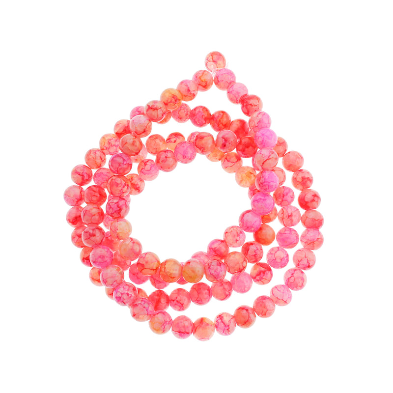 Perles rondes imitation jade 6mm - 8mm - Choisissez votre taille - Craquelé rose coucher de soleil - 1 brin complet de 31,8" - BD2343