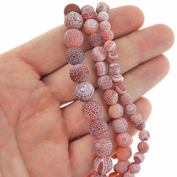 Perles d'agate naturelle rondes 6mm - 10mm - Choisissez votre taille - Sunset Red Weathered Crackle - 1 Full 15.5" Strand - BD2349