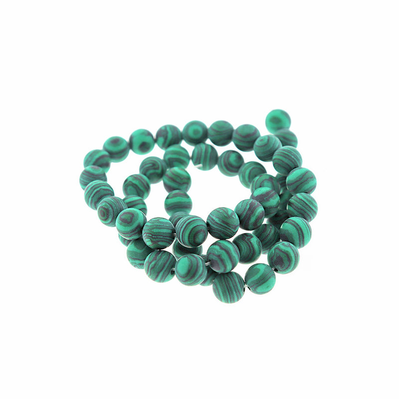 Perles synthétiques rondes en malachite 4mm - 12mm - Choisissez votre taille - Vert noir tourbillonné - 1 brin complet de 14,5" - BD2438