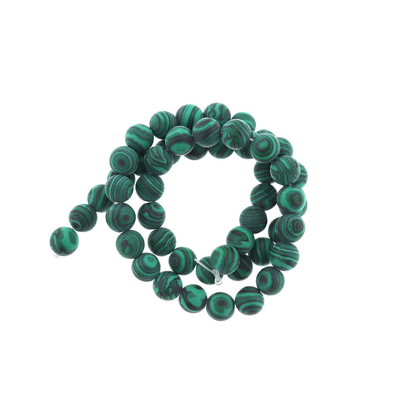 Perles synthétiques rondes en malachite 4mm - 12mm - Choisissez votre taille - Vert noir tourbillonné - 1 brin complet de 14,5" - BD2438