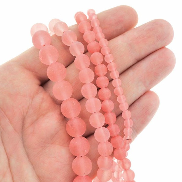 Perles de quartz imitation cerise rondes 4mm - 10mm - Choisissez votre taille - Corail - 1 brin complet de 15" - BD2439