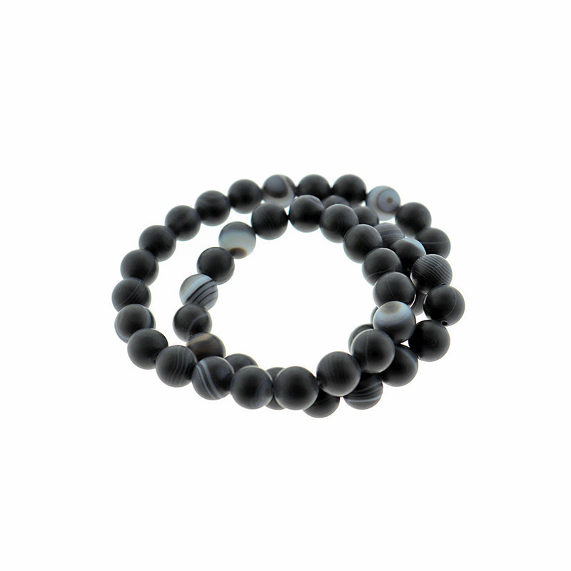 Perles d'agate naturelle rondes 6mm -12mm - Choisissez votre taille - Bande noire - 1 brin complet de 15" - BD2464