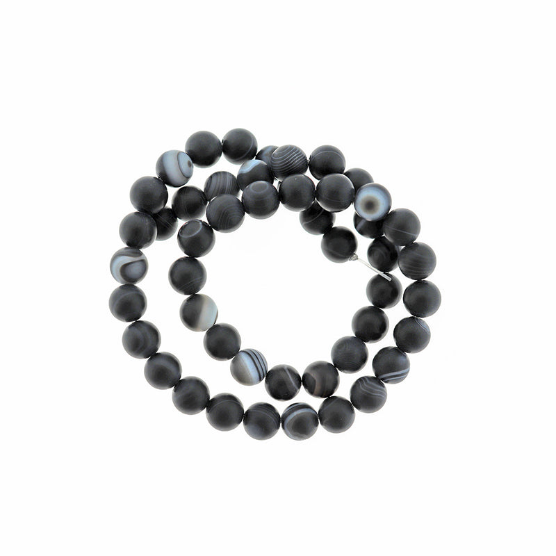 Perles d'agate naturelle rondes 6mm -12mm - Choisissez votre taille - Bande noire - 1 brin complet de 15" - BD2464