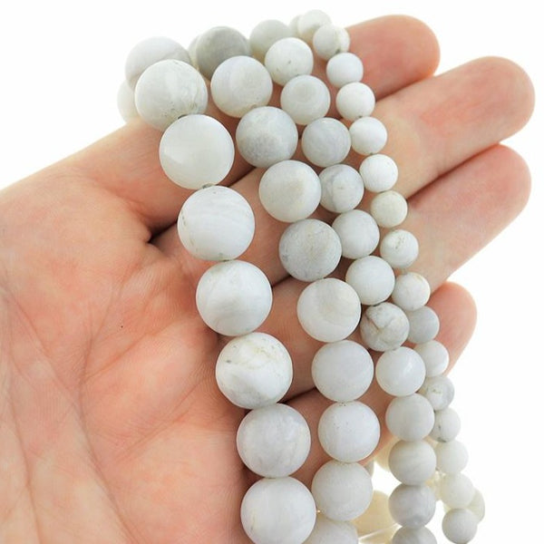 Perles rondes en agate naturelle 6 mm - 12 mm - Choisissez votre taille - Marbre gris - 1 brin complet de 15,5 po - BD2470