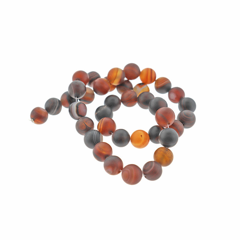 Perles d'agate naturelle rondes 6mm -10mm - Choisissez votre taille - Gris anthracite et Orange - 1 brin complet de 14,5" - BD2534