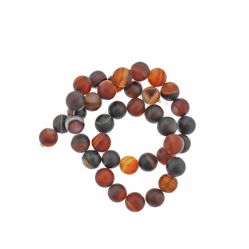 Perles d'agate naturelle rondes 6mm -10mm - Choisissez votre taille - Gris anthracite et Orange - 1 brin complet de 14,5" - BD2534