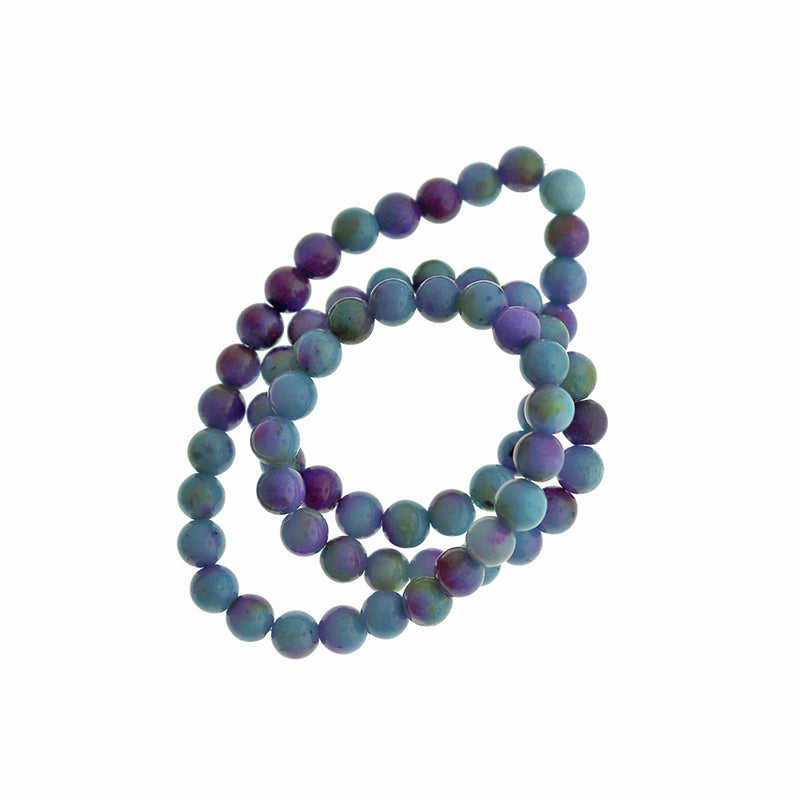 Perles rondes de jade blanc naturel 6mm ou 10mm - Choisissez votre taille - Tons bleus et violets - 1 Full 15.7" Strand - BD2551