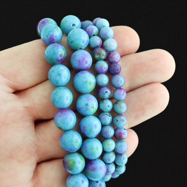 Perles rondes de jade blanc naturel 6mm ou 10mm - Choisissez votre taille - Tons bleus et violets - 1 Full 15.7" Strand - BD2551