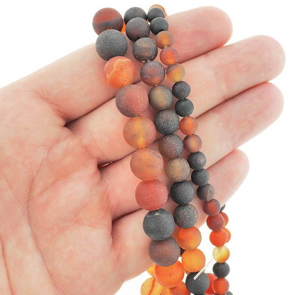 Perles d'agate naturelle rondes 6mm -10mm - Choisissez votre taille - Orange brûlé - 1 brin complet de 14,5" - BD2553