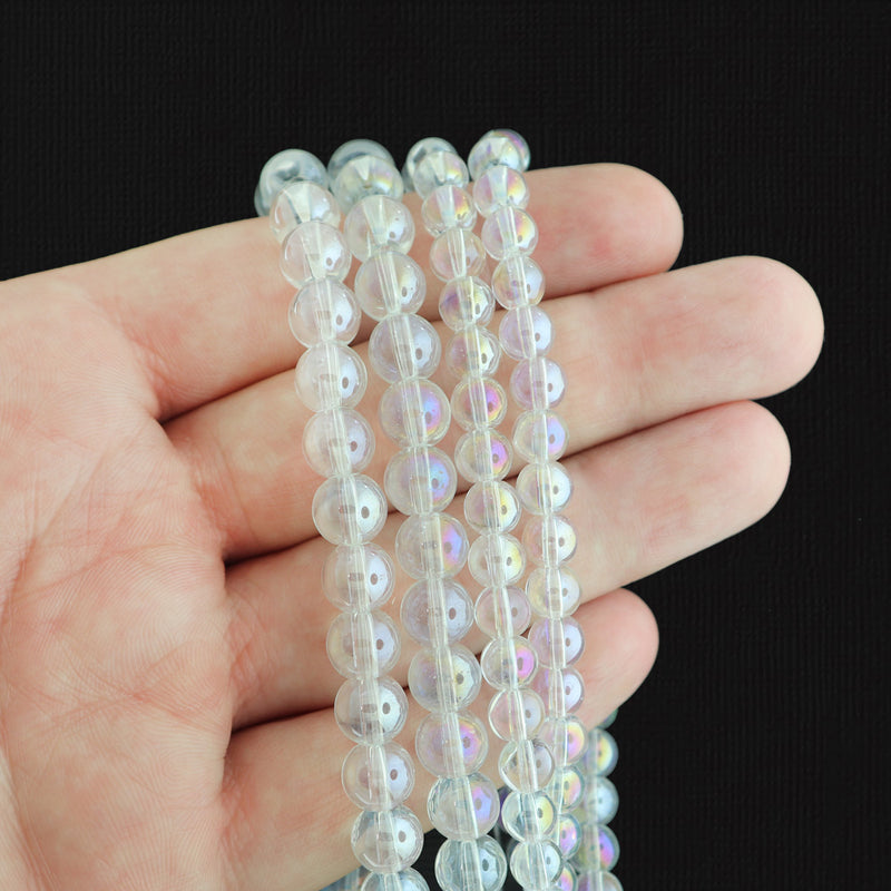 Round Glass Beads 6mm or 8mm - Choose Your Size - Electroplated Clear - 1 Full Strand - BD2571