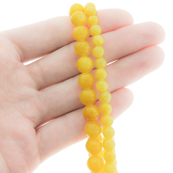 Perles de jade naturelles rondes 6mm -8mm - Choisissez votre taille - Jaune soleil - 1 brin complet de 15" - BD2739