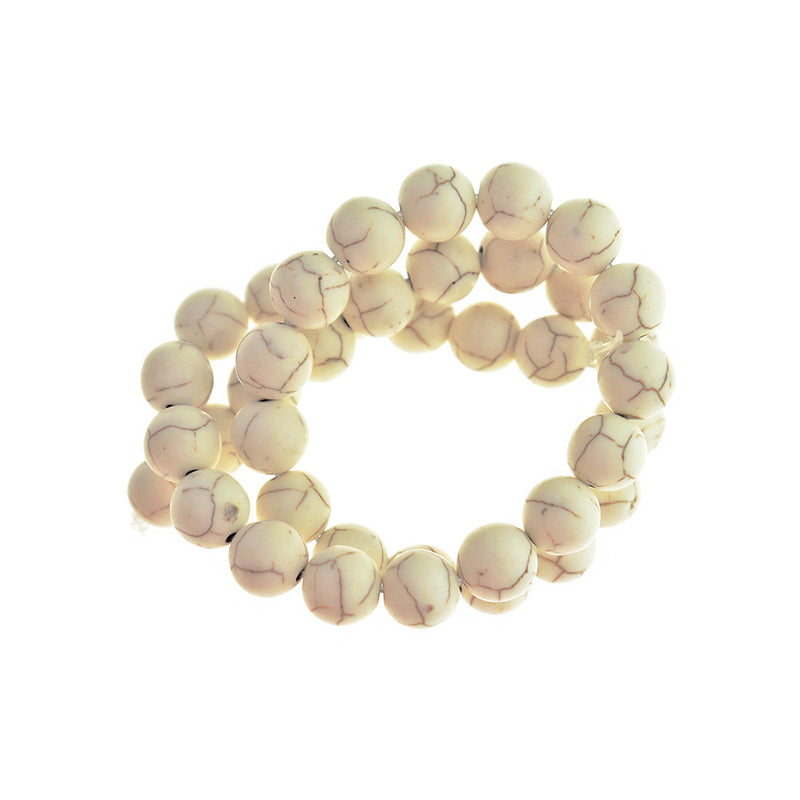 Perles synthétiques rondes en howlite 6 mm - 10 mm - Choisissez votre taille - Blanc crème - 1 brin complet - BD2783