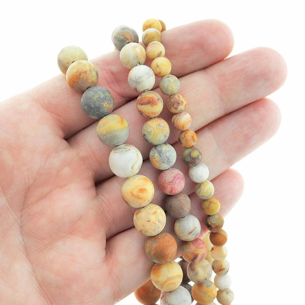 Perles d'agate folle naturelles rondes 6mm -10mm - Choisissez votre taille - Tons de terre givrés - 1 brin complet de 15,5" - BD626