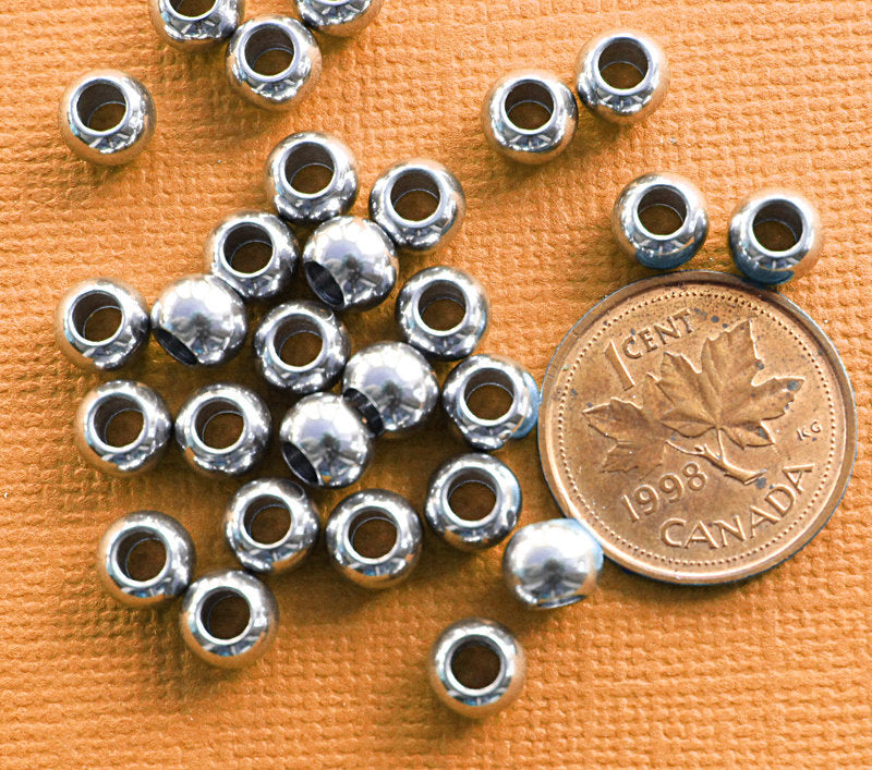 Round Spacer Beads 6mm x 6mm - Silver Tone - 35 Beads - FD099