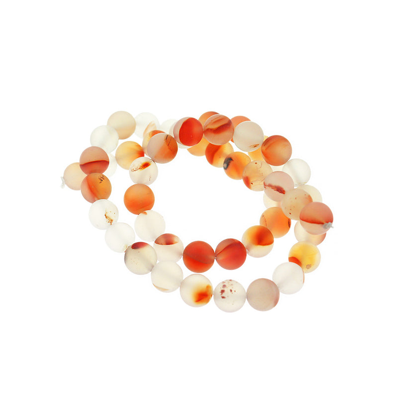 Round Natural Agate Beads 6mm -8mm - Choose Your Size - Frosted Fiery Orange - 1 Full 14.76" Strand - BD2548