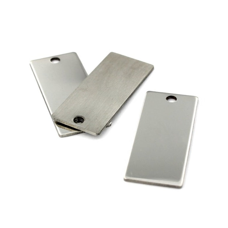 Rectangle Stamping Blanks - Stainless Steel - 37.8mm x 16mm - 2 Tags - FD743