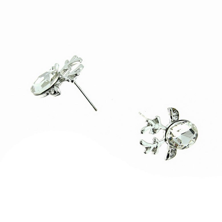 Boucles d'oreilles strass renne blanc - Stud ton argent - 2 pièces 1 paire - Z1626