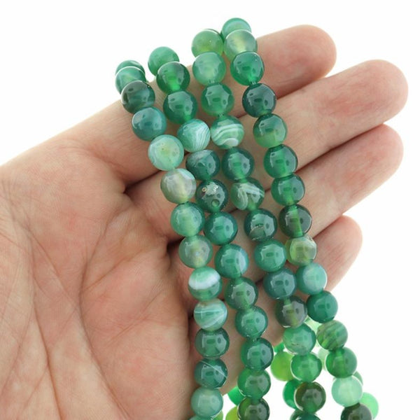 Perles rondes en agate naturelle 8 mm - Vert émeraude - 1 rang 43 perles - BD466