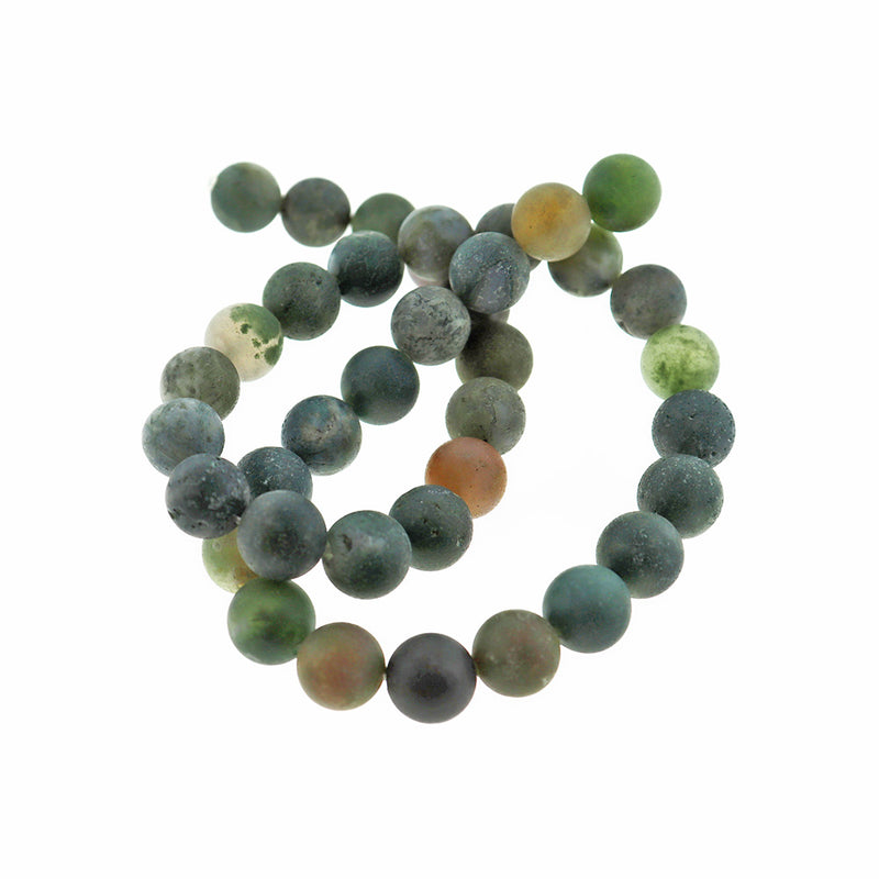 Round Natural Indian Agate Beads 6mm -10mm - Choose Your Size - Frosted Forest Tones - 1 Full 14.96" Strand - BD2550