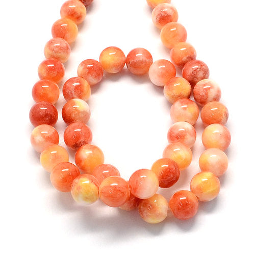 Perles rondes en jade naturel 6 mm - Orange coucher de soleil - 1 rang 66 perles - BD981