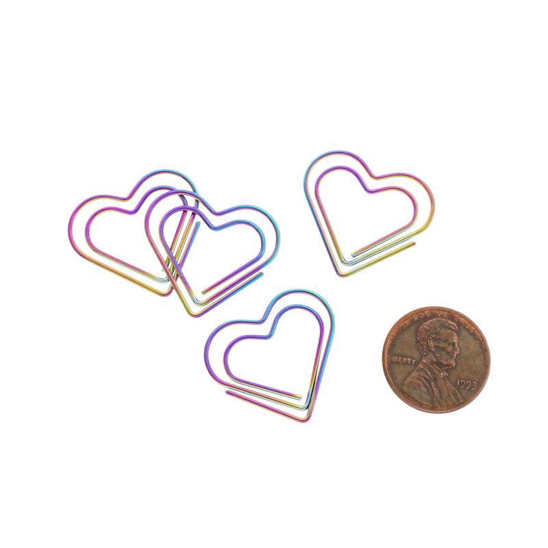 2 Heart Bookmark Rainbow Electroplated Charms - Z114