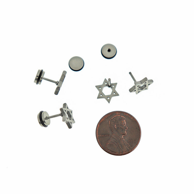 Stainless Steel Earrings - Star of David Studs - 10mm x 2mm - 1 Pair - Choose Your Tone!