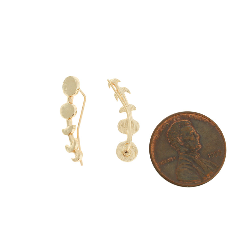 Boucles d'oreilles grimpantes dorées - Phases de lune - 23 mm x 7 mm - 2 pièces 1 paire - Z1027