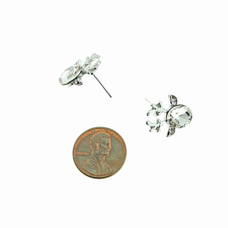 Boucles d'oreilles strass renne blanc - Stud ton argent - 2 pièces 1 paire - Z1626