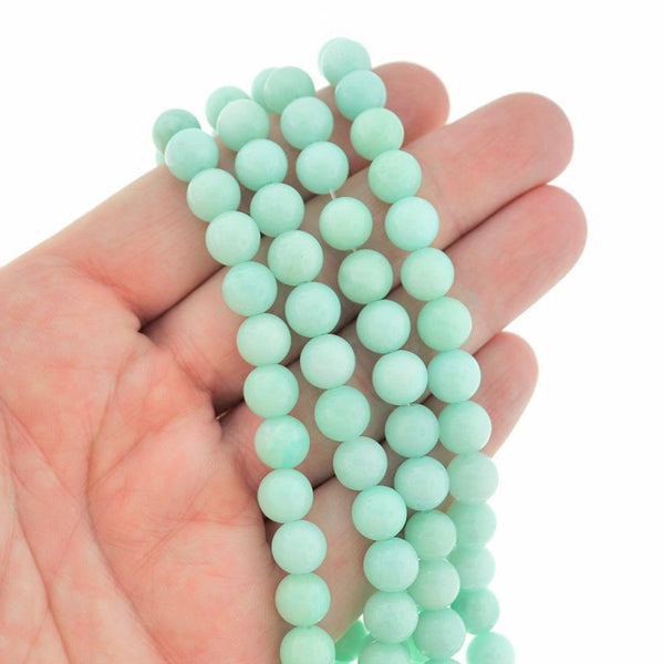 Perles rondes en jade naturel 8 mm - Vert menthe - 1 rang 48 perles - BD2408