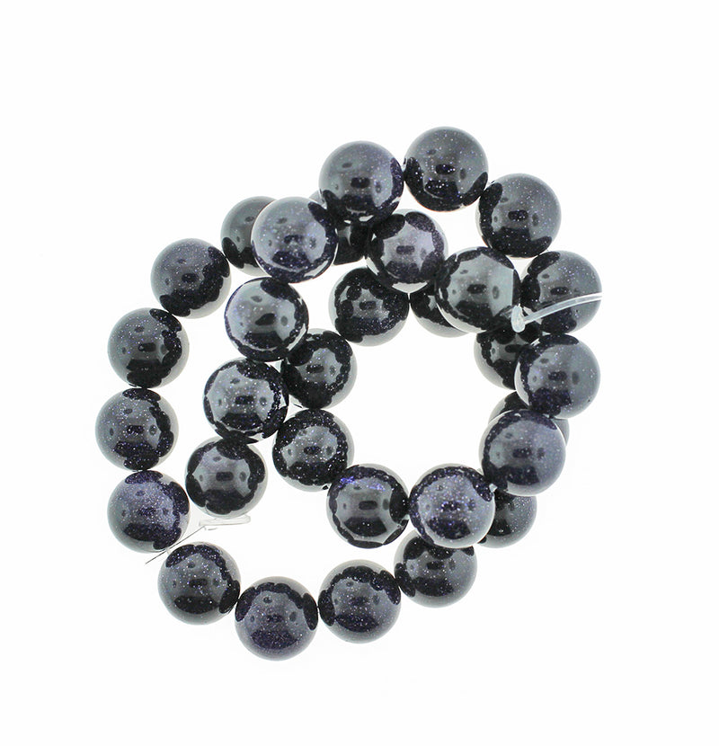 Perles rondes en pierre dorée naturelle 4 mm - 12 mm - Bleu nuit - 1 brin complet de 15,5" - BD1835