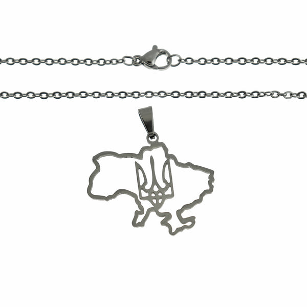 Stainless Steel Cable Chain Necklaces 19.69" With Ukraine Map Outline Pendant - 5 Necklaces - Z201