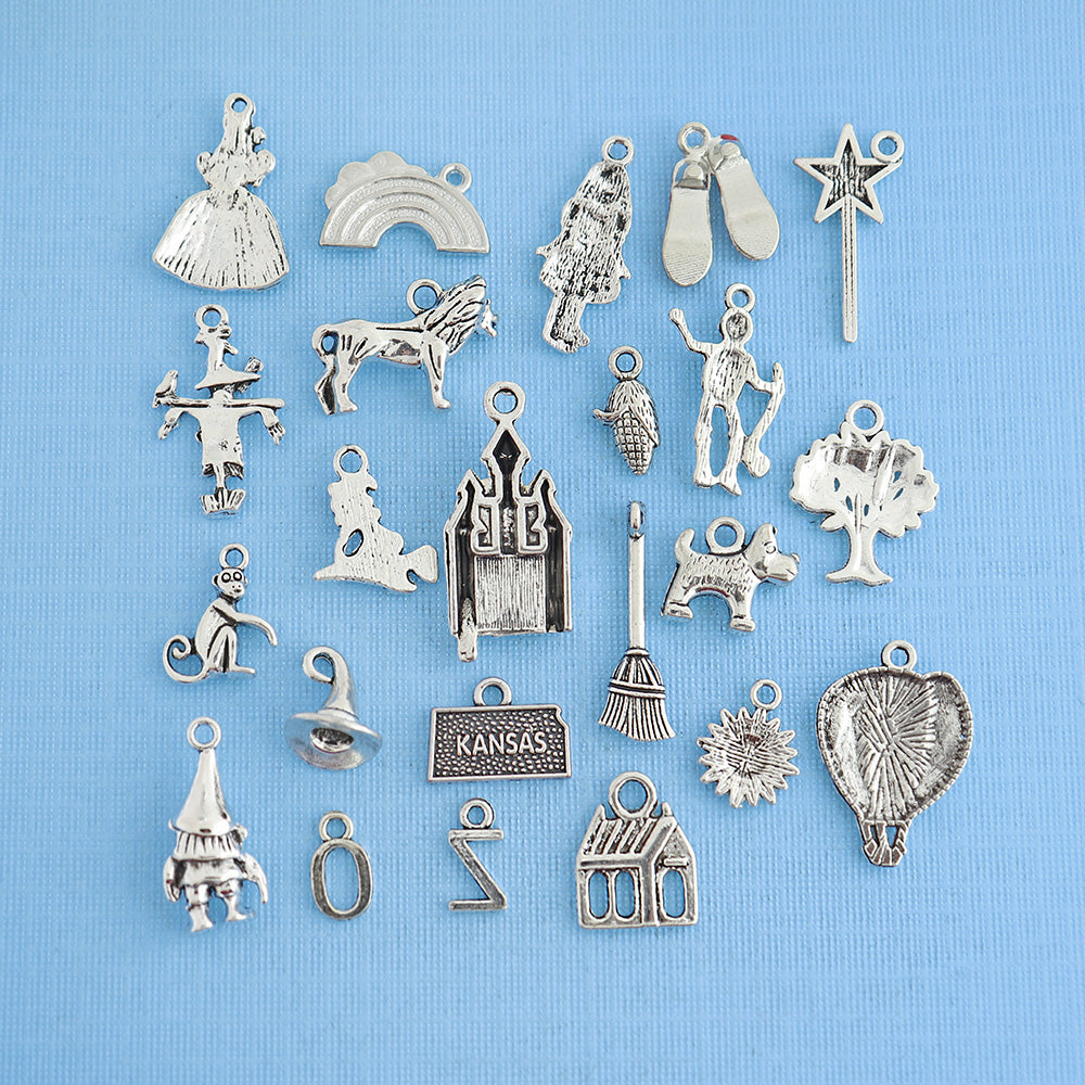 Deluxe Alice in Wonderland Charm Collection Antique Silver Tone 19 Charms - COL049