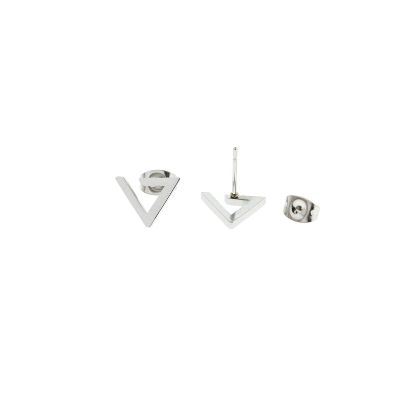 Stainless Steel Earrings - Open Triangle Studs - 11mm x 8mm - 1 Pair - Choose Your Tone!