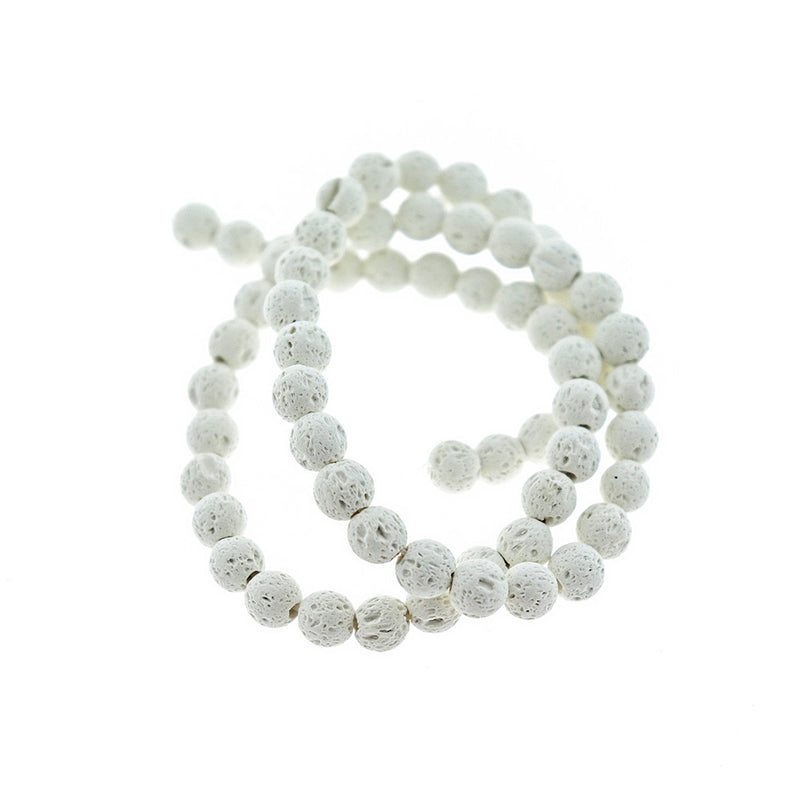 Perles Rondes de Lave Naturelle 6mm - Blanc - 1 Rang 63 Perles - BD2561