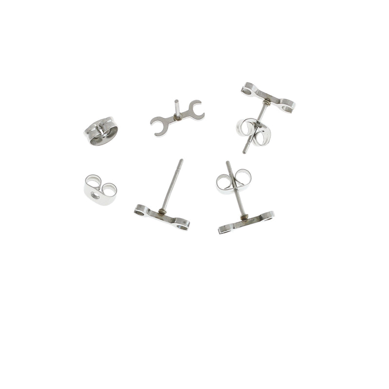 Stainless Steel Earrings - Wrench Studs - 10mm x 3mm - 2 Pieces 1 Pair - ER421